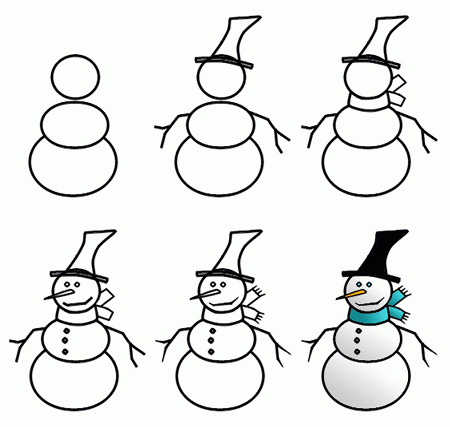 Как нарисовать поэтапно снеговика