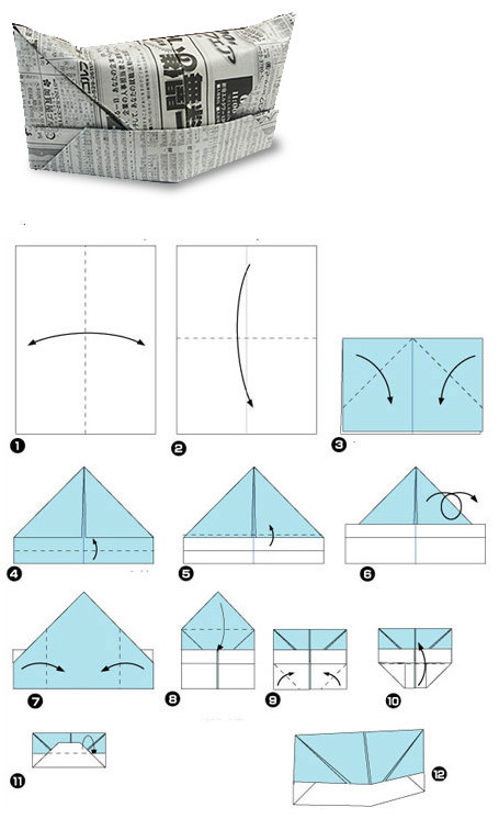 Схема оригами - армейская шапка из газеты