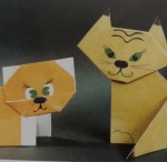 Детское оригами из бумаги - поделки Кошка и котенок